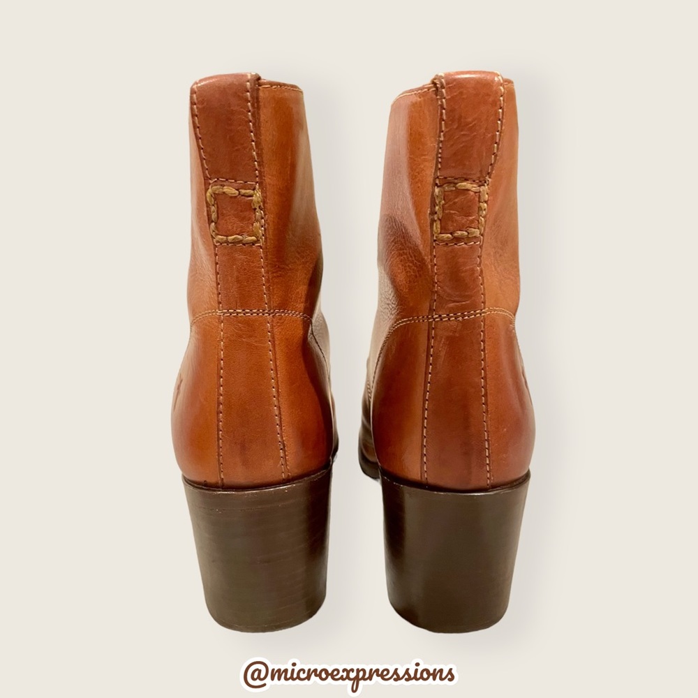 Frye Kendall Chukka Real Cognac Brown Leather Short Lace Up Heeled Ankle Boots - Picture 7 of 12